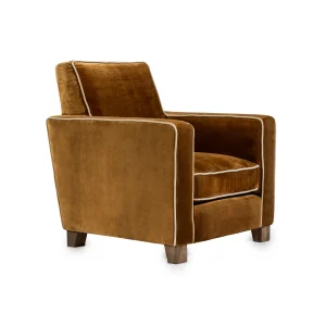 Caspian Club Chair – Easy Velvet Amber – Cream Piping