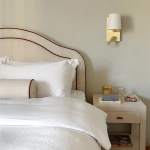 Anatoli Headboard – Damaris Sand & Rust Velvet Piping