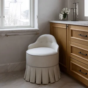 Lou Vanity Stool – Easy Linen Fabric & Velvet Piping