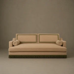 Orlando Sofa – Mock Mohair Blush – Green Fringe