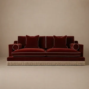 Orlando Sofa – Rust Velvet & Cream Bullion Fringe